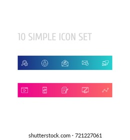 Set Of 10 Optimization Outline Icons Set.Collection Of Block, Web Design, Copyright And Other Elements.