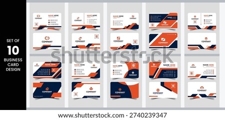 Set of 10 Orange Corporate Business Card Template