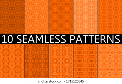 Set of 10 orange seamless mosaic patterns. Abstract polygonal backgrounds with vector for wallpaper, backdrop, banner, template, illustration, fabric and other applications. Geometric.