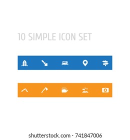 Set Of 10 Outdoor Icons Set.Collection Of Flashlight, Kettle, Location And Other Elements.