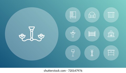 Set Of 10 Set Outline Icons Set.Collection Of Hall Tree, Washbasin, Crib And Other Elements.