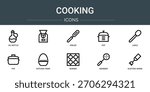 set of 10 outline web cooking icons such as oil bottle,  , peeler, pot, ladle, pot, kitchen timer vector icons, sign and symbols