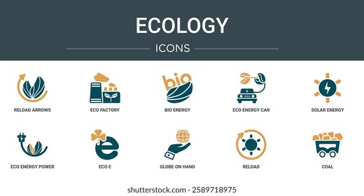 set of 10 outline web ecology icons such as reload arrows, eco factory, bio energy, eco energy car, solar energy, eco power, e vector icons for report, presentation, diagram, web design, mobile app