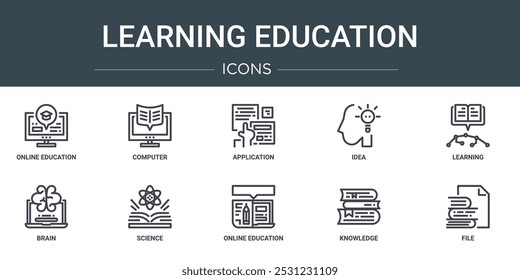 Conjunto de 10 iconos de la educación del aprendizaje del Web del esbozo tales como educación en línea, ordenador, aplicación, idea, aprendizaje, cerebro, iconos del vector de la ciencia para el informe, presentación, diagrama, Diseño web, App móvil