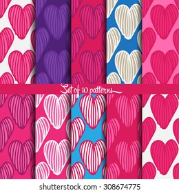 Set of 10 pattern with hearts, vector eps 10