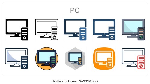 Un conjunto de 10 iconos de PC como computadora, escritorio, monitor