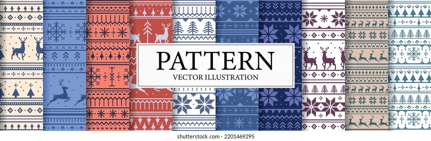 Set 10 pcs colorful christmas background patterns - Vector illustration