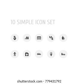 Set Of 10 People Icons Set.Collection Of Broken House, Walking, Hospital And Other Elements.