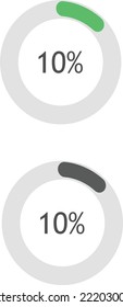 Set of 10 % Percentage Loading Circles  for Progress in monochromatic and colored versions, Vector EPS 10