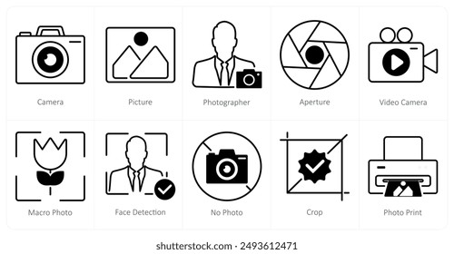 A set of 10 photography icons as camera, picture, photographer