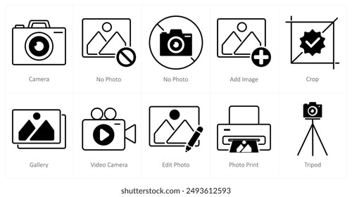 A set of 10 photography icons as camera, no photo, add image