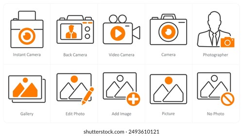 A set of 10 photography icons as instant camera, back camera, video camera