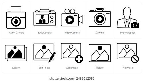 A set of 10 photography icons as instant camera, back camera, video camera