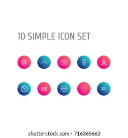 Set Of 10 Picnic Outline Icons Set.Collection Of Gps, Encampment, Baggage And Other Elements.