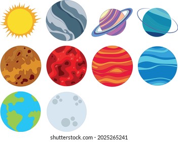 Set of 10 planets, solar system 