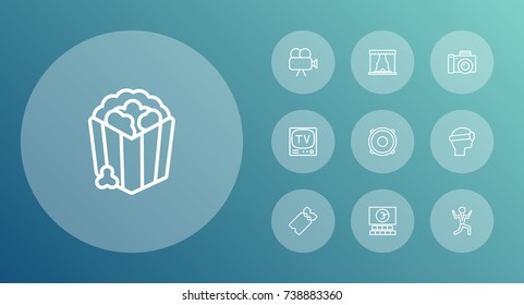Set Of 10 Pleasure Outline Icons Set.Collection Of Popcorn, Vr Helmet, Dancing Man And Other Elements.