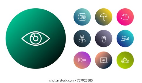 Set Of 10 Procuring Outline Icons Set.Collection Of Siren, Walkie-Talkie, Helmet And Other Elements.