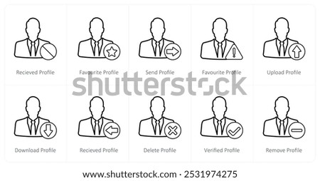 A set of 10 profile icons as recieved profile, favorite profile, send profile