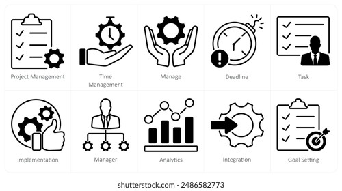 Ein Satz von 10 Projektmanagement-Icons wie Projektmanagement, Zeitmanagement, verwalten