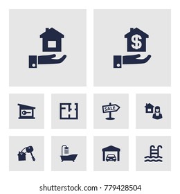 Set Of 10 Property Icons Set.Collection Of Lock, Car, Property And Other Elements.