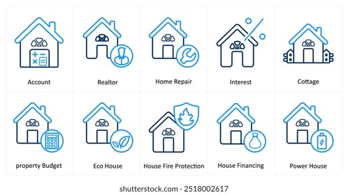 A set of 10 Real Estate icons as account, realtor, home repair