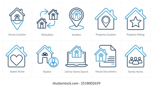 A set of 10 Real Estate icons as house location, relocation, location