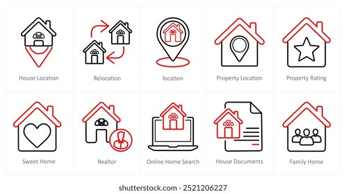 A set of 10 Real Estate icons as house location, relocation, location