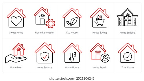 A set of 10 Real Estate icons as sweet home, home renovation, eco house