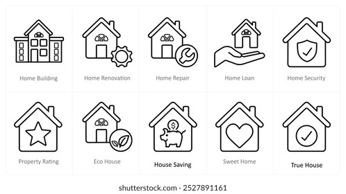 A set of 10 Real Estate icons as home building, home renovation, home repair