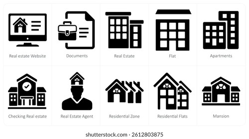 A set of 10 Real Estate icons as real estate website, documents, real estate