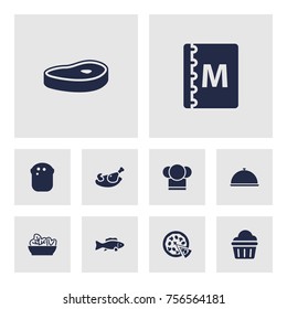 Set Of 10 Restaurant Icons Set.Collection Of Food, Baguette, Pepperoni And Other Elements.