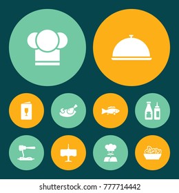 Set Of 10 Restaurant Icons Set.Collection Of Cook, Grill, Vermicelli And Other Elements.