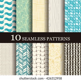 Set of 10 retro seamless patterns. Modern geometric texture. Endless texture can be used for wallpaper, pattern fills, web page background,surface textures. Set of geometric ornaments.