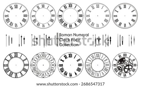 Set of 10 Roman numeral clock faces: Antique design