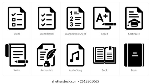 A set of 10 School and Education icons as exam, examination, examination sheet