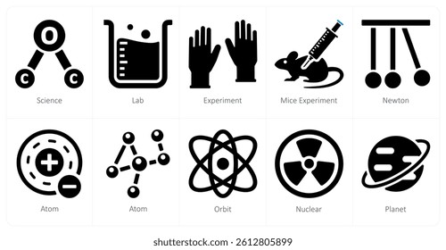 A set of 10 Science and Experiment icons as science, lab, experiment, mice experiment
