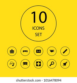 Set of 10 science icons set. Collection of desk, school, magnifier and other elements.