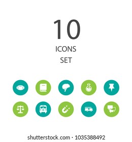 Set of 10 science icons set. Collection of magnet, pushpin, transport and other elements.