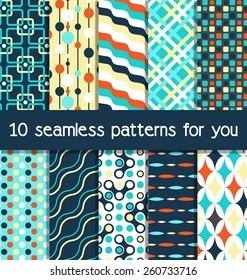 Set of 10 seamless bright fun abstract patterns 