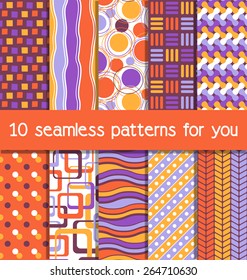 Set of 10 seamless bright fun abstract patterns