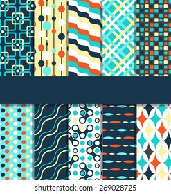 Set of 10 seamless bright fun abstract patterns 