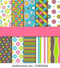 Set of 10 seamless bright fun abstract patterns