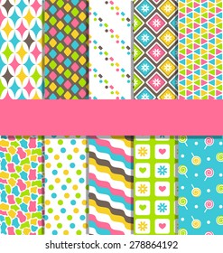 Set of 10 seamless bright fun abstract patterns