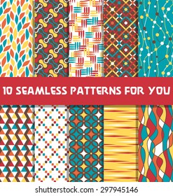 Set of 10 seamless bright fun abstract patterns for design