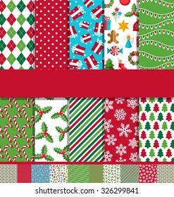 Set of 10 Seamless Bright Fun Christmas Patterns