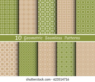 Set of 10 seamless geometric line patterns. Colorful linear backgrounds collection. Endless repeating lace texture for wallpaper, packaging, banners, invitations, business cards, fabric print