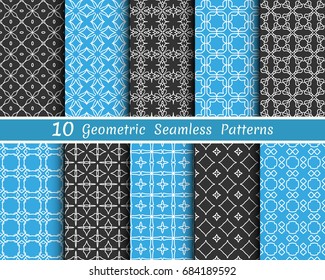 Set of 10 seamless geometric line patterns. Graphic linear backgrounds collection. Endless repeating lace texture for wallpaper, packaging, banners, invitations, business cards, fabric print