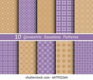 Set of 10 seamless geometric patterns. Monochrome colors line backgrounds collection. Endless repeating linear texture for wallpaper, packaging, banners, invitations, business cards, fabric print