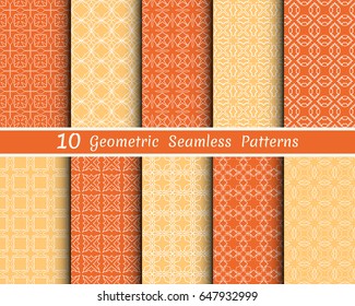 Set of 10 seamless geometric patterns. Monochrome colors line backgrounds collection. Endless repeating linear texture for wallpaper, packaging, banners, invitations, business cards, fabric print