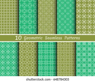 Set of 10 seamless geometric patterns. Monochrome colors line backgrounds collection. Endless repeating linear texture for wallpaper, packaging, banners, invitations, business cards, fabric print